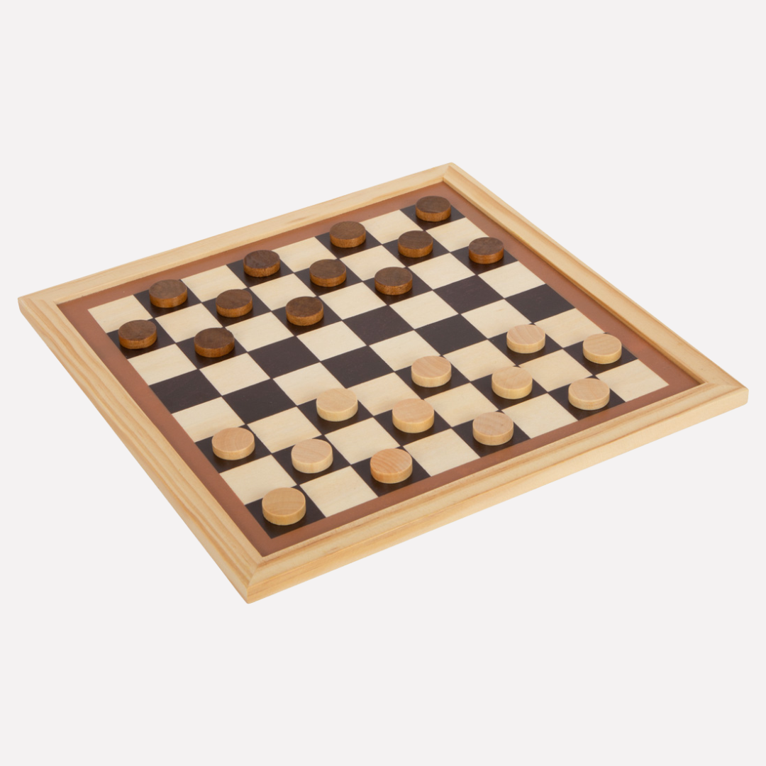 Coffret 7 Jeux Classiques en Bois avec un plateau de dames en bois élégant et pièces en bois