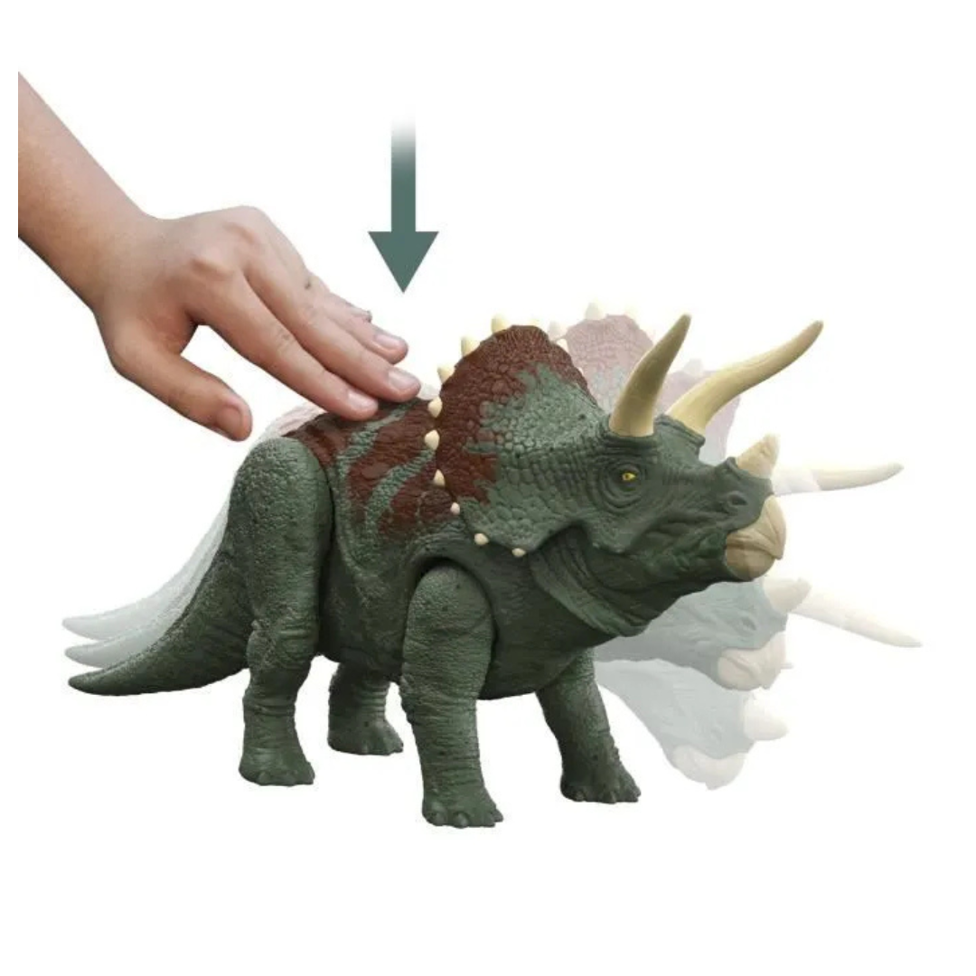 Figurine Dinosaure Triceratops en vert avec des mouvements activés par le toucher pour les enfants