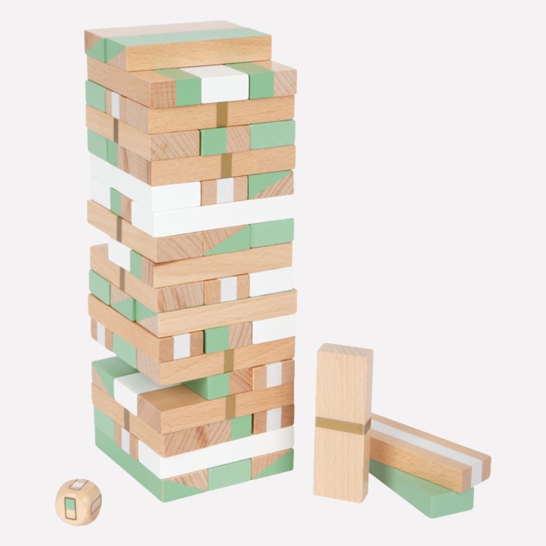 Jeux en bois Jokajeux, tour de blocs empilables avec dés pour des heures de divertissement familial