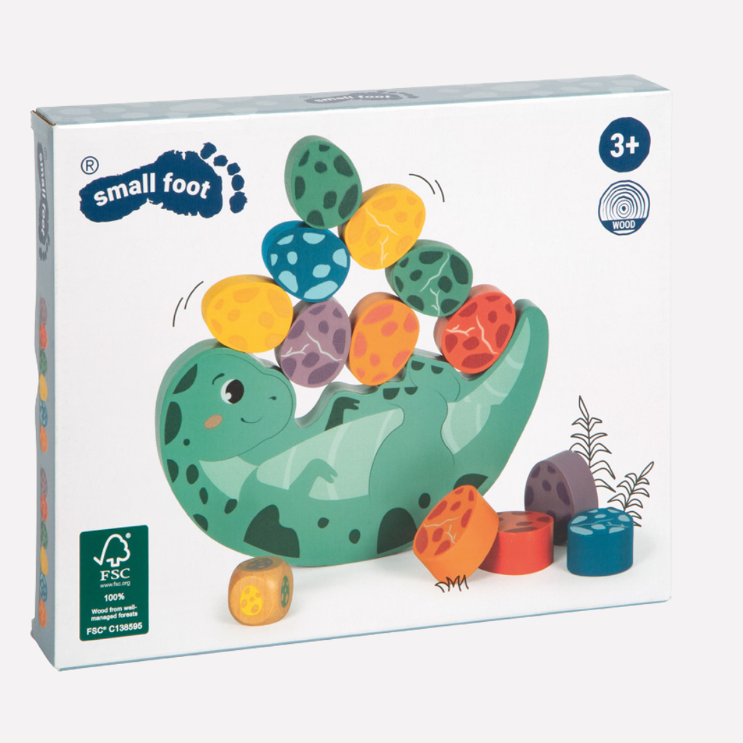 Jeu de société Balancier Dino en bois de Jokajeux avec des dinosaures colorés pour les enfants de 3 ans et plus