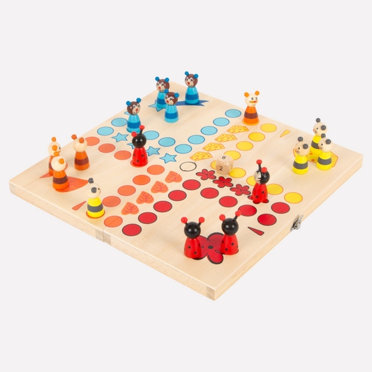 Jeu de Société Ludo Animaux en bois avec pions colorés et plateau ludique pour les enfants